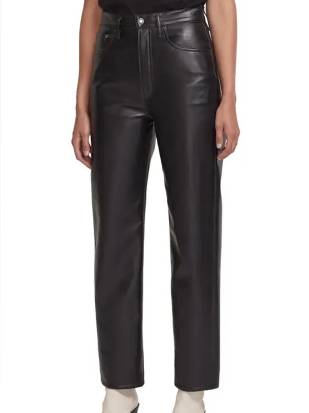 Zara Black Faux Leather Straight Leg Pants Raw Hem Size 2